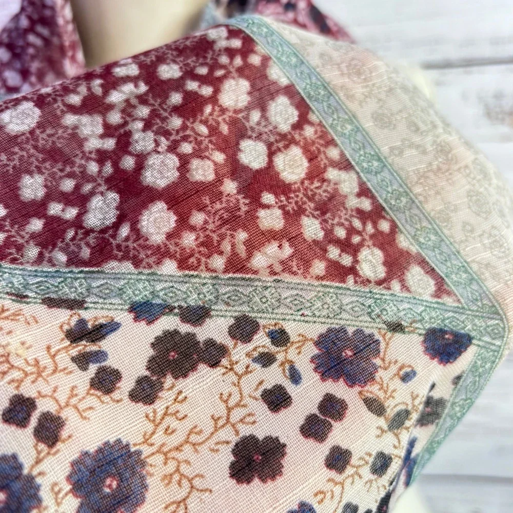 Cottagecore Boho Scarf Lulla Collection by Bindya OS Burgundy Floral Lightweight